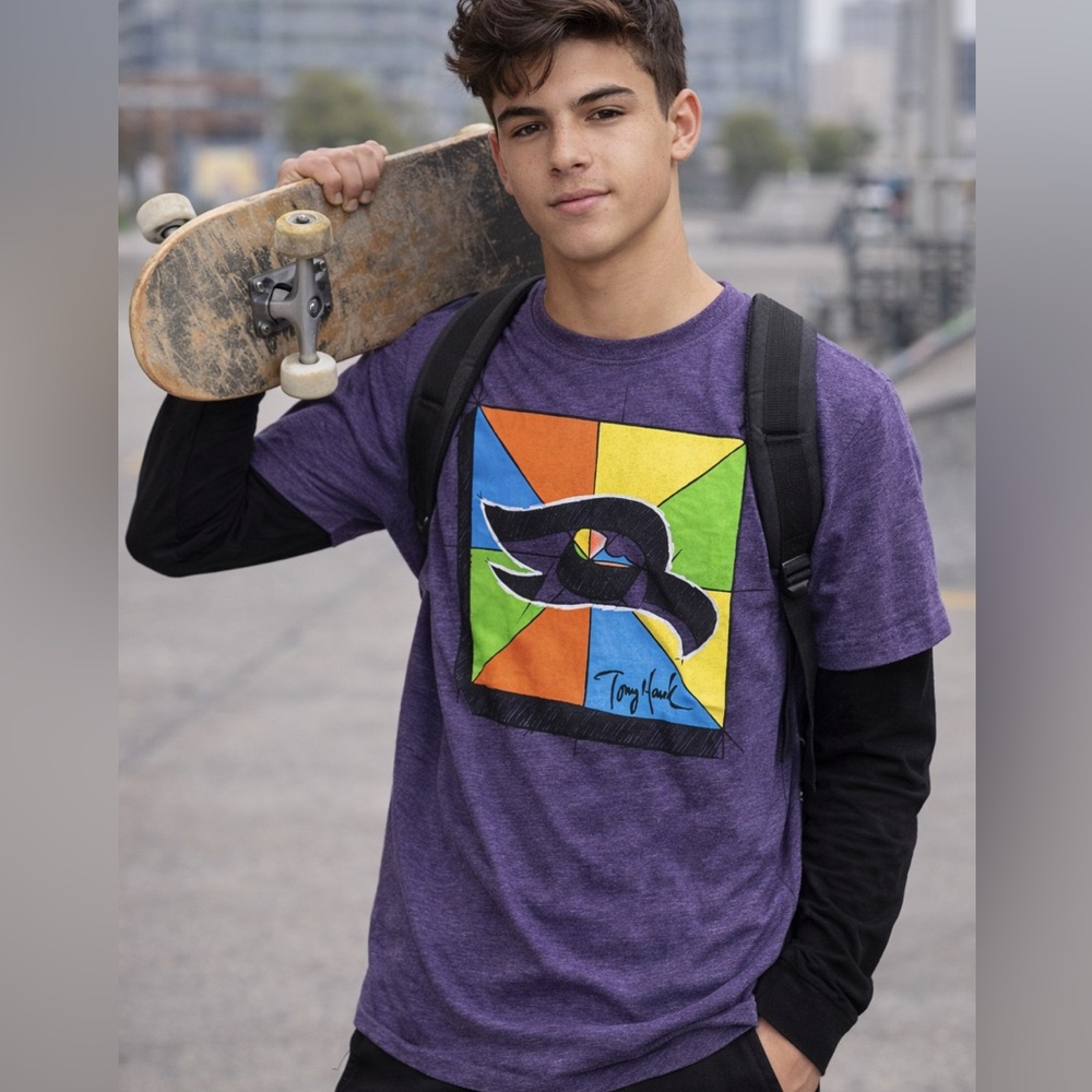 Tony Hawk Graphic Long Sleeve T-Shirt Purple Skate Tee Boys Large NWT